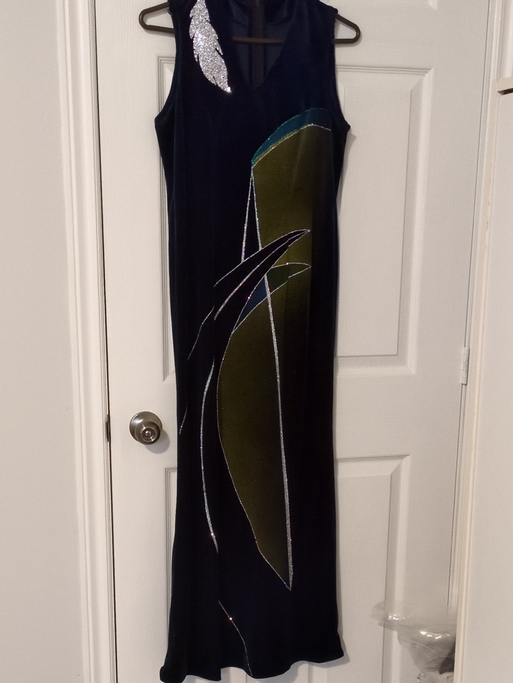 Black Velvet Maxi Dress with Olive Art-Panel